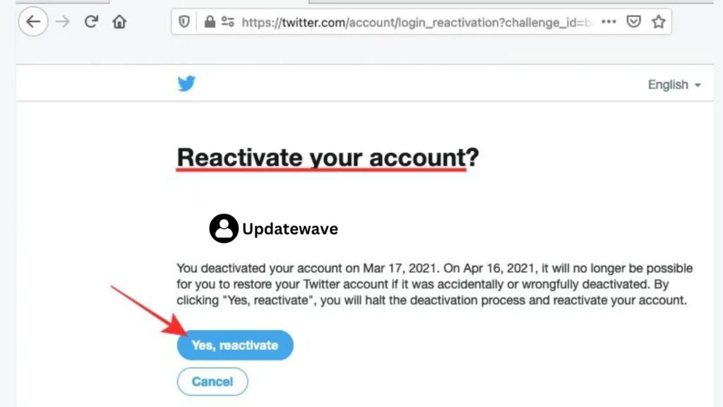 Reactivate your Twitter account Updatewave.com