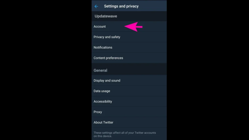 to delete Twitter account permanently on Android Select Your account from the list